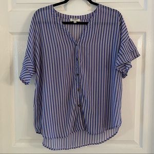 Red white and blue stripes ruffle sleeve top